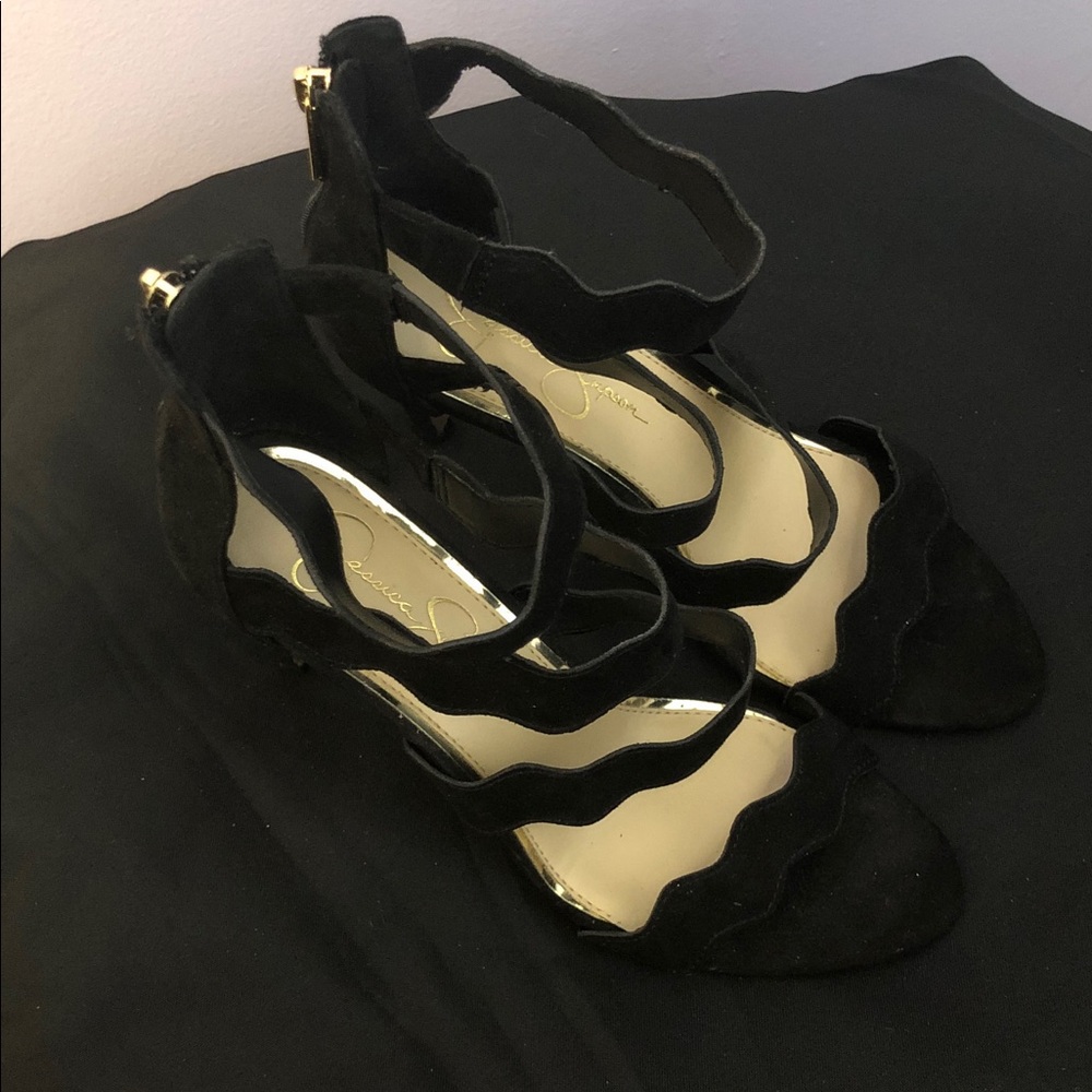 Jessica Simpson Black Scalloped Strap Stiletto Heels - Picture 4 of 5